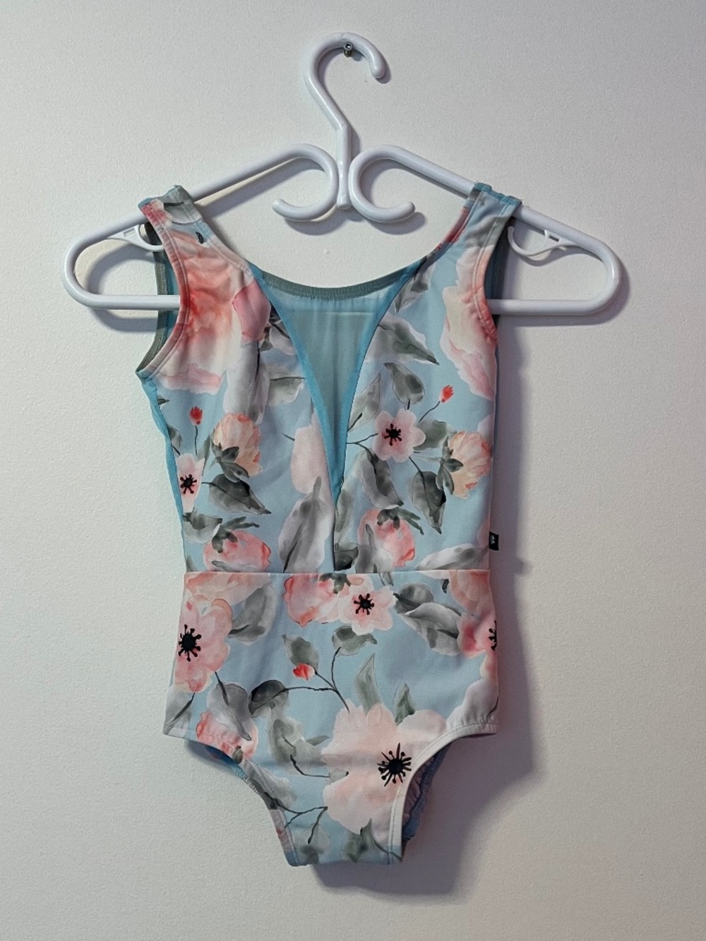 Lucky Leo Blue Floral Dart Leotard EUC